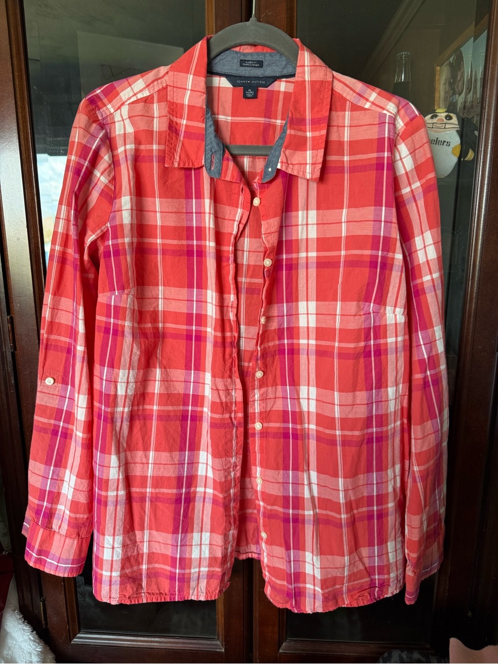 Tommy Hilfiger Coral-Red Plaid Button-Down Shirt